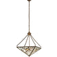 Meyda Lighting Backyard Friends 29" 4-Light Antique Copper Inverted Pendant Light With Multi-Colored Stained Shade Glass