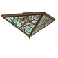 Meyda Lighting Backyard Friends 30" 4-Light Antique Copper Flush Mount Light With Blue & Yellow Stained Shade Glass