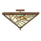 Meyda Lighting Backyard Friends 30" 4-Light Antique Copper Flush Mount Light With Blue & Yellow Stained Shade Glass