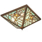 Meyda Lighting Backyard Friends 30" 4-Light Antique Copper Flush Mount Light With Blue & Yellow Stained Shade Glass