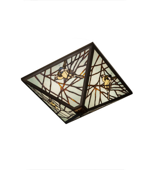 Meyda Lighting Backyard Friends 30" 4-Light Antique Copper Flush Mount Light With Multi-Colored Stained Shade Glass