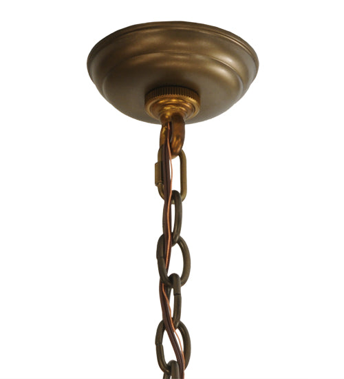 Meyda Lighting Backyard Friends 30" 4-Light Antique Copper Inverted Pendant Light With Amber and Blue Shade Glass