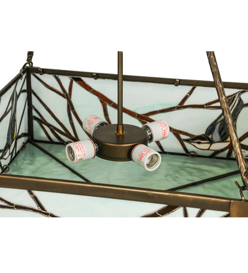 Meyda Lighting Backyard Friends 30" 4-Light Antique Copper Inverted Pendant Light With Sea Foam Shade Glass
