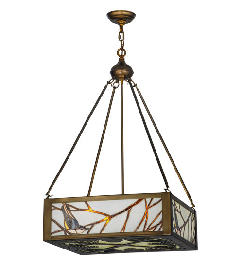 Meyda Lighting Backyard Friends 30" 4-Light Antique Copper Inverted Pendant Light With Sea Foam Shade Glass