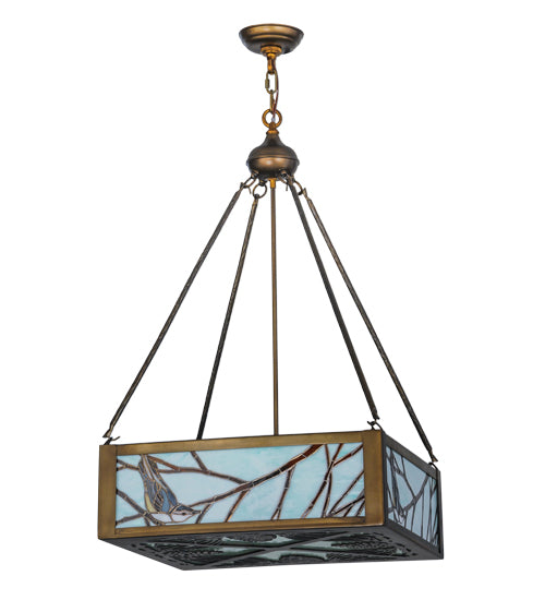 Meyda Lighting Backyard Friends 30" 4-Light Antique Copper Inverted Pendant Light With Sea Foam Shade Glass