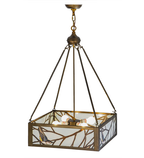 Meyda Lighting Backyard Friends 30" 4-Light Antique Copper Inverted Pendant Light With Sea Foam Shade Glass