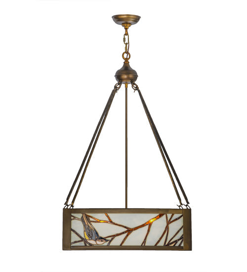 Meyda Lighting Backyard Friends 30" 4-Light Antique Copper Inverted Pendant Light With Sea Foam Shade Glass