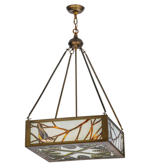 Meyda Lighting Backyard Friends 30" 4-Light Antique Copper Inverted Pendant Light With Sea Foam Shade Glass