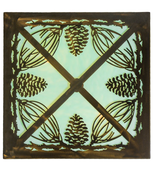 Meyda Lighting Backyard Friends 30" 4-Light Antique Copper Inverted Pendant Light With Sea Foam Shade Glass