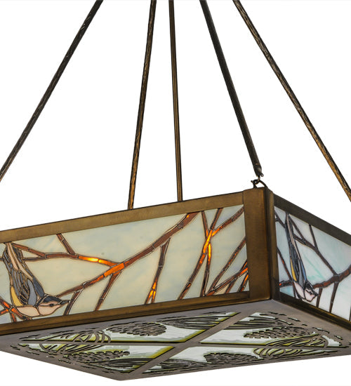 Meyda Lighting Backyard Friends 30" 4-Light Antique Copper Inverted Pendant Light With Sea Foam Shade Glass