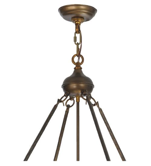 Meyda Lighting Backyard Friends 30" 4-Light Antique Copper Inverted Pendant Light With Sea Foam Shade Glass
