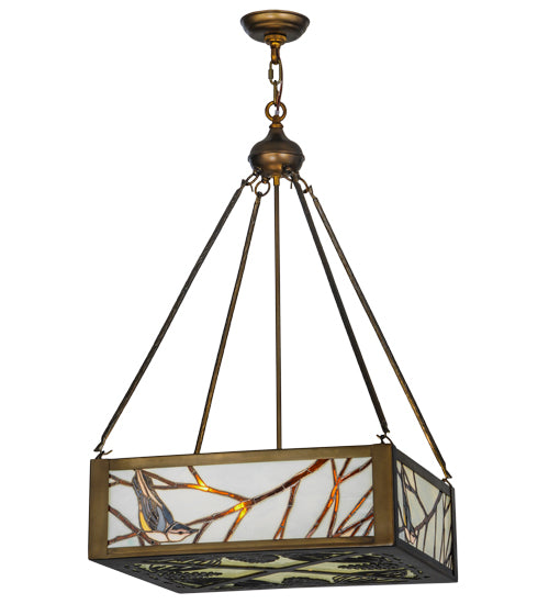Meyda Lighting Backyard Friends 30" 4-Light Antique Copper Inverted Pendant Light With Sea Foam Shade Glass