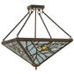 Meyda Lighting Backyard Friends 30" 4-Light Antique Copper Semi-flush Mount Ceiling Light With Amber and Blue Shade Glass