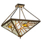 Meyda Lighting Backyard Friends 30" 4-Light Antique Copper Semi-flush Mount Ceiling Light With Amber and Blue Shade Glass