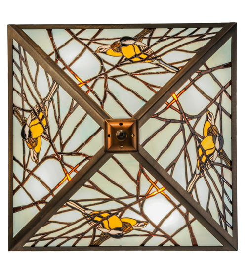 Meyda Lighting Backyard Friends 30" 4-Light Antique Copper Semi-flush Mount Ceiling Light With Amber and Blue Shade Glass