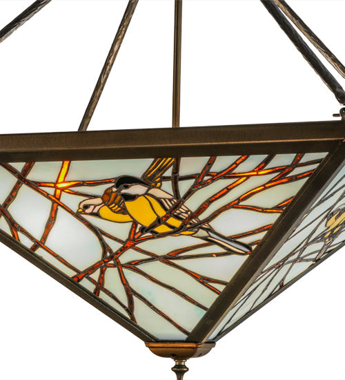 Meyda Lighting Backyard Friends 30" 4-Light Antique Copper Semi-flush Mount Ceiling Light With Amber and Blue Shade Glass