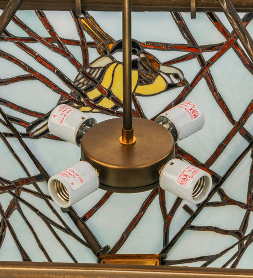 Meyda Lighting Backyard Friends 30" 4-Light Antique Copper Semi-flush Mount Ceiling Light With Amber and Blue Shade Glass