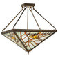 Meyda Lighting Backyard Friends 30" 4-Light Antique Copper Semi-flush Mount Ceiling Light With Amber and Blue Shade Glass