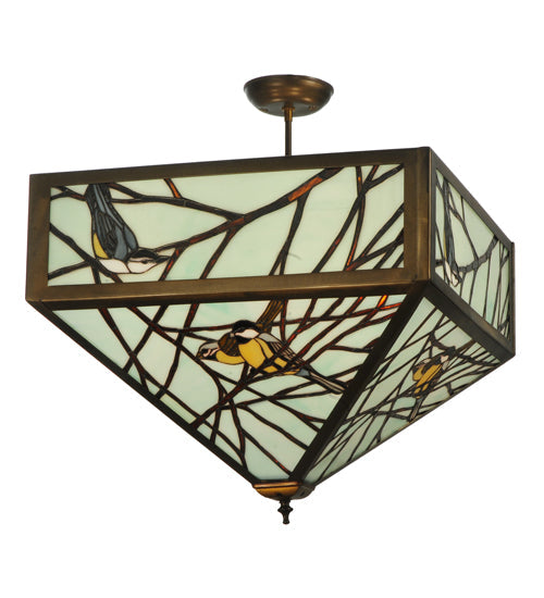 Meyda Lighting Backyard Friends 30" 4-Light Antique Copper Semi-flush Mount Ceiling Light With Stained Shade Glass