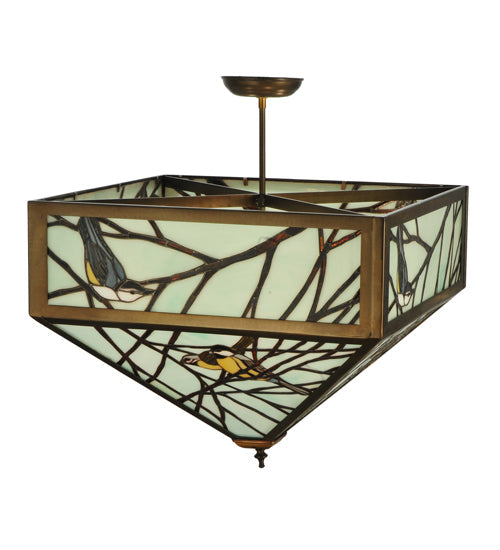 Meyda Lighting Backyard Friends 30" 4-Light Antique Copper Semi-flush Mount Ceiling Light With Stained Shade Glass