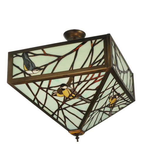 Meyda Lighting Backyard Friends 30" 4-Light Antique Copper Semi-flush Mount Ceiling Light With Stained Shade Glass