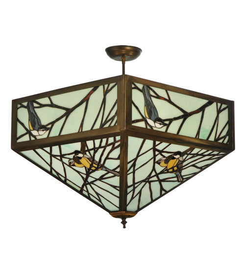 Meyda Lighting Backyard Friends 30" 4-Light Antique Copper Semi-flush Mount Ceiling Light With Stained Shade Glass