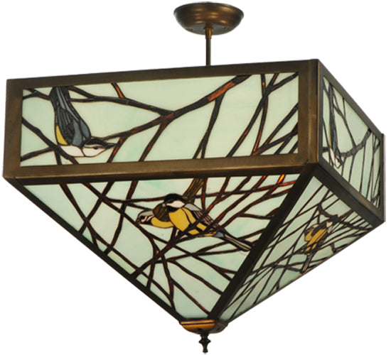 Meyda Lighting Backyard Friends 30" 4-Light Antique Copper Semi-flush Mount Ceiling Light With Stained Shade Glass