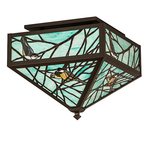 Meyda Lighting Backyard Friends 30" 4-Light Oil Rubbed Bronze Flush Mount Light With Stained Shade Glass