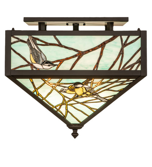 Meyda Lighting Backyard Friends 30" 4-Light Oil Rubbed Bronze Flush Mount Light With Stained Shade Glass