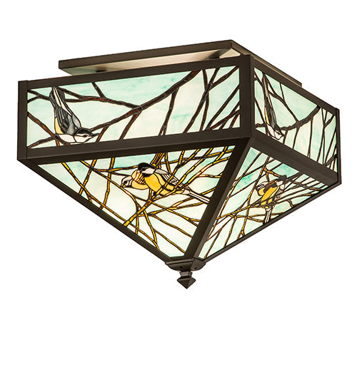 Meyda Lighting Backyard Friends 30" 4-Light Oil Rubbed Bronze Flush Mount Light With Stained Shade Glass