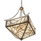 Meyda Lighting Backyard Friends 33" 4-Light Antique Copper Inverted Pendant Light With Brown & Beige Stained Shade Glass
