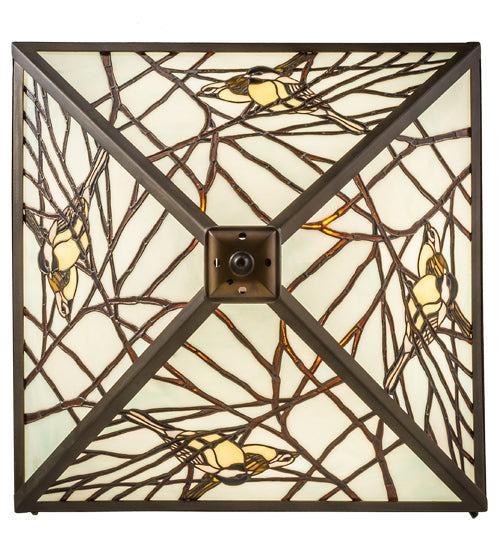 Meyda Lighting Backyard Friends 33" 4-Light Antique Copper Inverted Pendant Light With Brown & Beige Stained Shade Glass