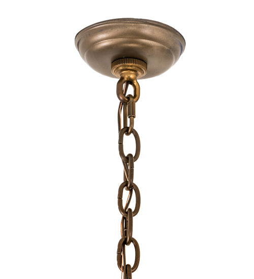 Meyda Lighting Backyard Friends 33" 4-Light Antique Copper Inverted Pendant Light With Brown & Beige Stained Shade Glass