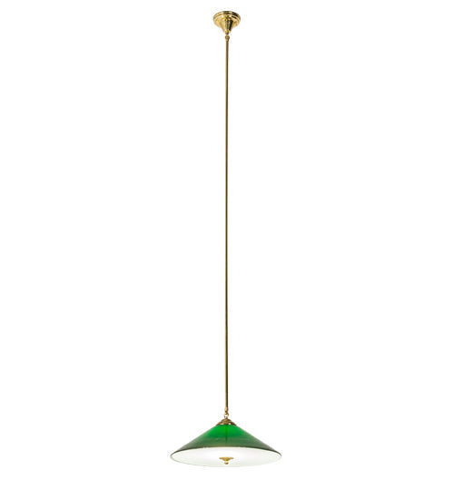 Meyda Lighting Bailey Banker's 18" Polished Brass Pendant Light With Hunter Green Shade Glass