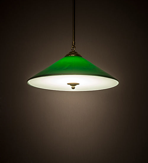 Meyda Lighting Bailey Banker's 18" Polished Brass Pendant Light With Hunter Green Shade Glass