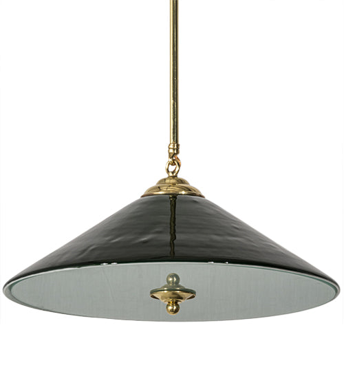 Meyda Lighting Bailey Banker's 18" Polished Brass Pendant Light With Hunter Green Shade Glass