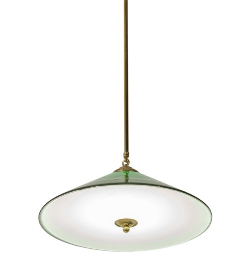Meyda Lighting Bailey Banker's 18" Polished Brass Pendant Light With Hunter Green Shade Glass