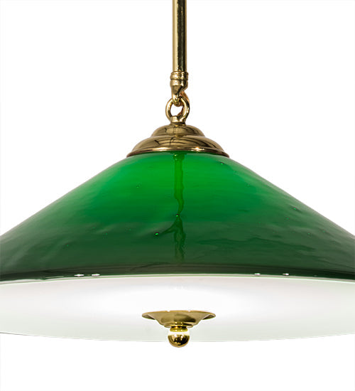 Meyda Lighting Bailey Banker's 18" Polished Brass Pendant Light With Hunter Green Shade Glass