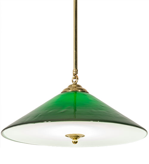 Meyda Lighting Bailey Banker's 18" Polished Brass Pendant Light With Hunter Green Shade Glass