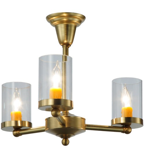 Meyda Lighting Bakersfield 20" 3-Light Natural Brass Chandelier With Clear Shade Glass