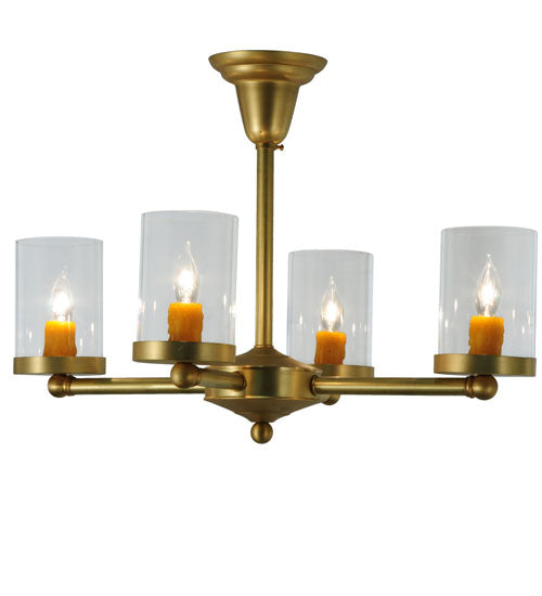 Meyda Lighting Bakersfield 24" 4-Light Natural Brass Chandelier With Clear Shade Glass
