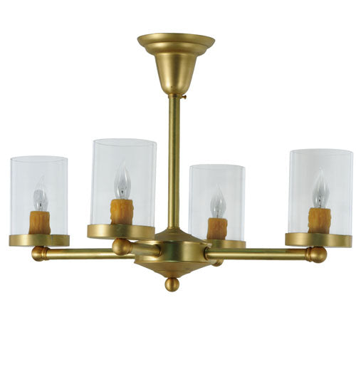 Meyda Lighting Bakersfield 24" 4-Light Natural Brass Chandelier With Clear Shade Glass
