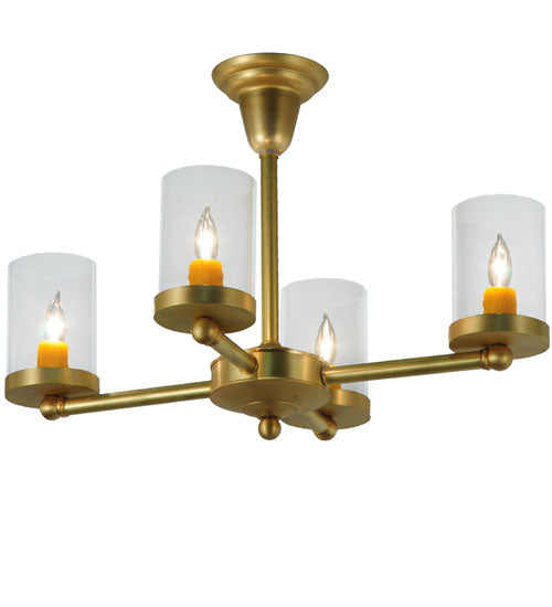 Meyda Lighting Bakersfield 24" 4-Light Natural Brass Chandelier With Clear Shade Glass