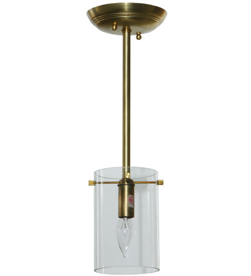Meyda Lighting Bakersfield 5" Natural Brass Mini Pendant Light With Clear Shade Glass