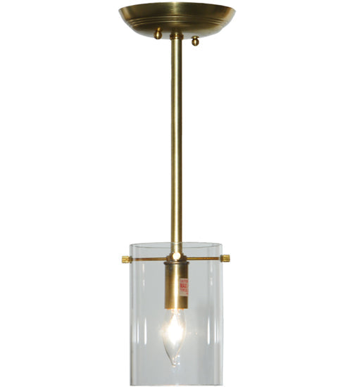 Meyda Lighting Bakersfield 5" Natural Brass Mini Pendant Light With Clear Shade Glass
