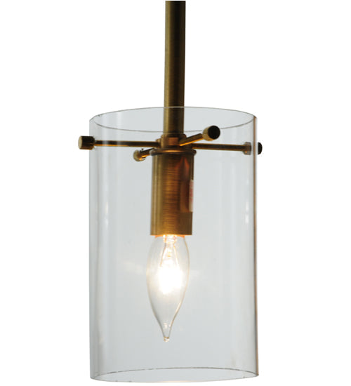 Meyda Lighting Bakersfield 5" Natural Brass Mini Pendant Light With Clear Shade Glass