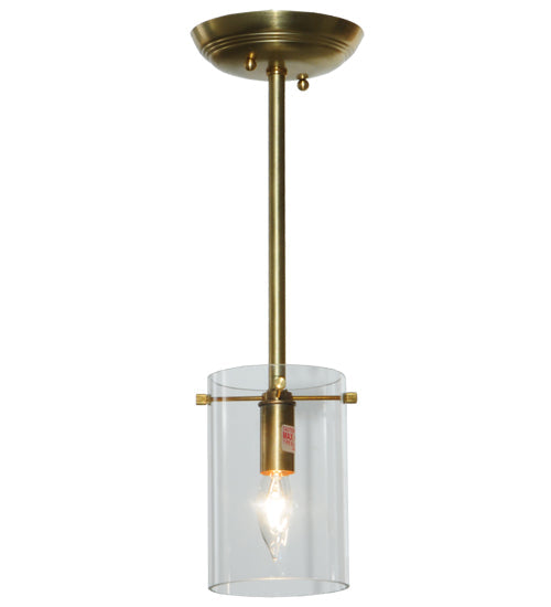Meyda Lighting Bakersfield 5" Natural Brass Mini Pendant Light With Clear Shade Glass