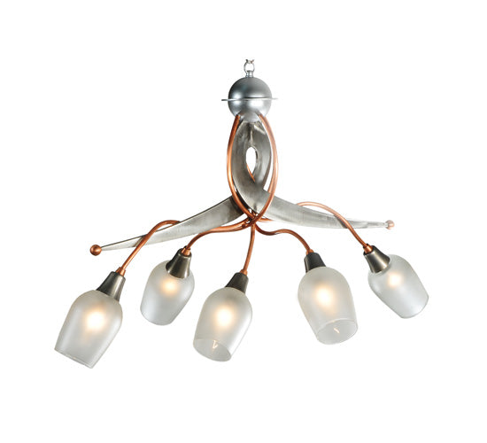 Meyda Lighting Ballerina 30" 5-Light Copper And Steel Clear Coated Chandelier With Frosted Clear Shade Glass