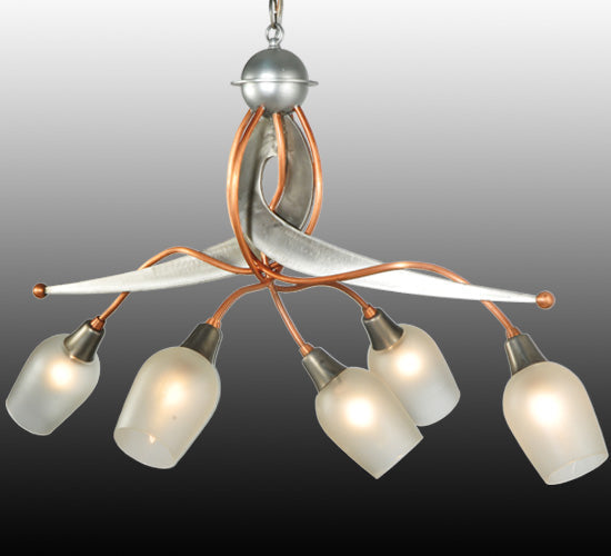Meyda Lighting Ballerina 30" 5-Light Copper And Steel Clear Coated Chandelier With Frosted Clear Shade Glass