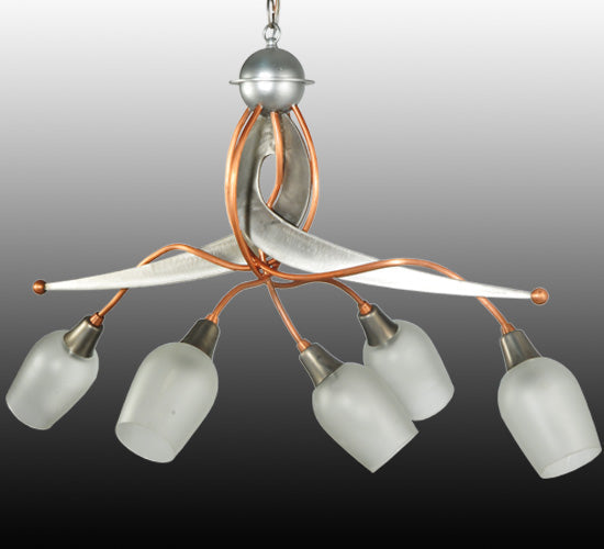 Meyda Lighting Ballerina 30" 5-Light Copper And Steel Clear Coated Chandelier With Frosted Clear Shade Glass